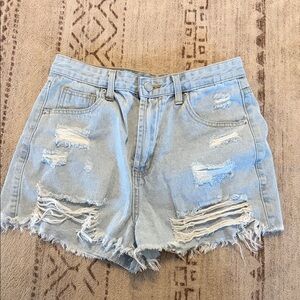 Stylish Light Blue Distressed Jean Shorts